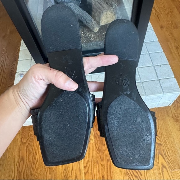 Zara Black Chunky Silver Buckle Hardware Edgy Slip on Slide Size 37/6.5 - Picture 6 of 7